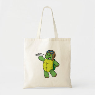 Tote Bag Tortue comme pilote avec avion en papier