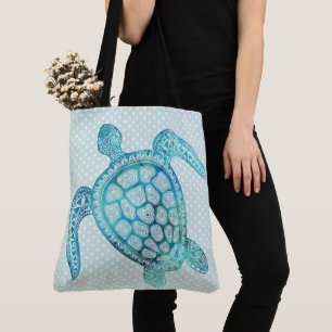 Tote Bag Tortue de mer Aqua sur Pois