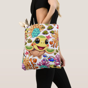 Tote Bag Tortue de mer Bébé heureux et mignonne personnage