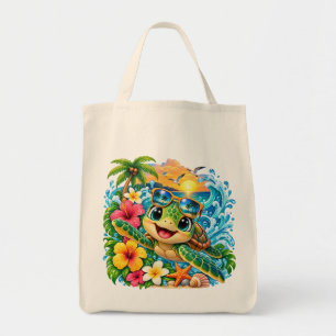 Tote Bag Tortue de mer heureuse tropicale