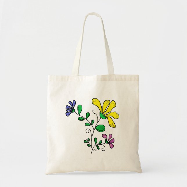 Tote Bag Tote with Whimsical Flower Design (Devant)
