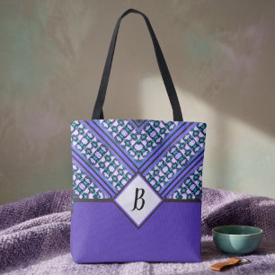 Tote Bag Totem abstrait sarcelle, violet et noir inspiré de