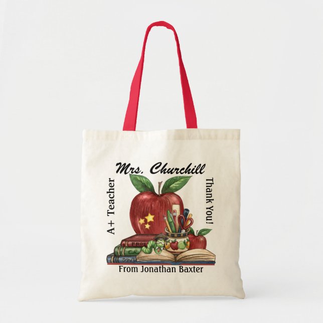 Tote Bag Totes des enseignants - Ver de livre (Devant)