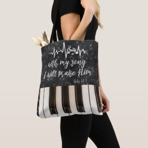Tote Bag Touches de piano avec citation d'écriture