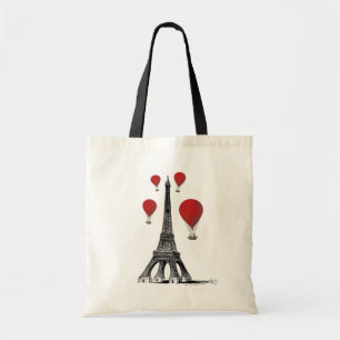 Tote Bag Tour Eiffel et ballons à air d'un rouge ardent