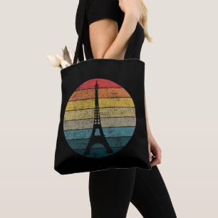 Tote Bag Tour Eiffel Paris dans Sunset Circle Retro Vintage