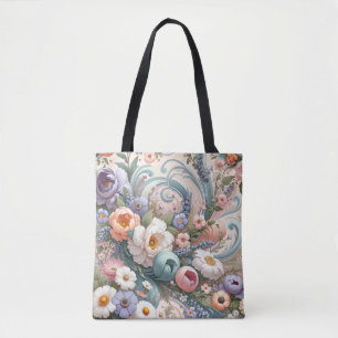 Tote Bag Tourbillons floraux Whimsical en Pastel