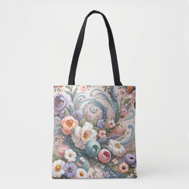 Tote Bag Tourbillons floraux Whimsical en Pastel (Devant)