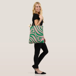 Tote Bag Tourbillons Rétro Rose et Vert Groovy