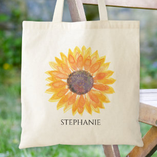 Tote Bag Tournesol aquarelle personnalisé