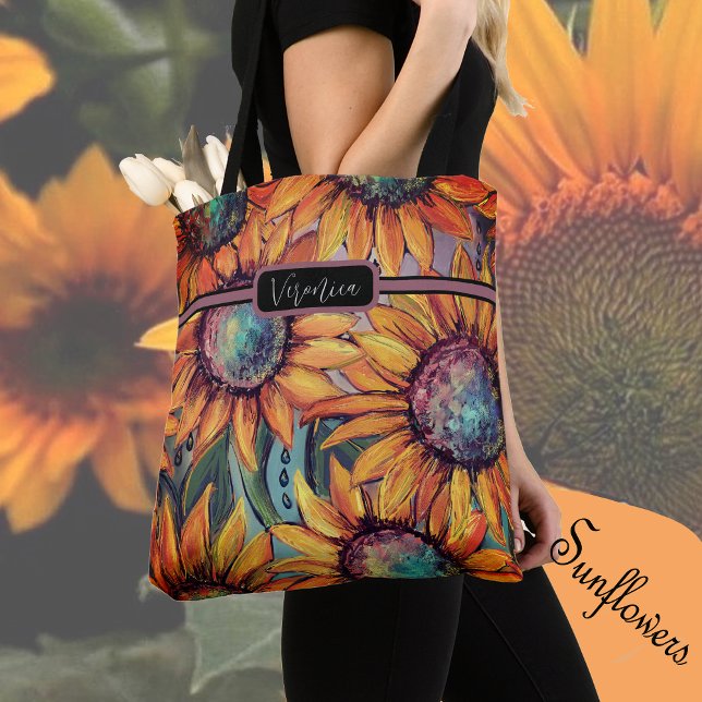 Tote Bag Tournesol bleu orange (Sunflower Orange Blue Tote )