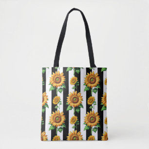 Tote Bag Tournesol Floral noir blanc rayures