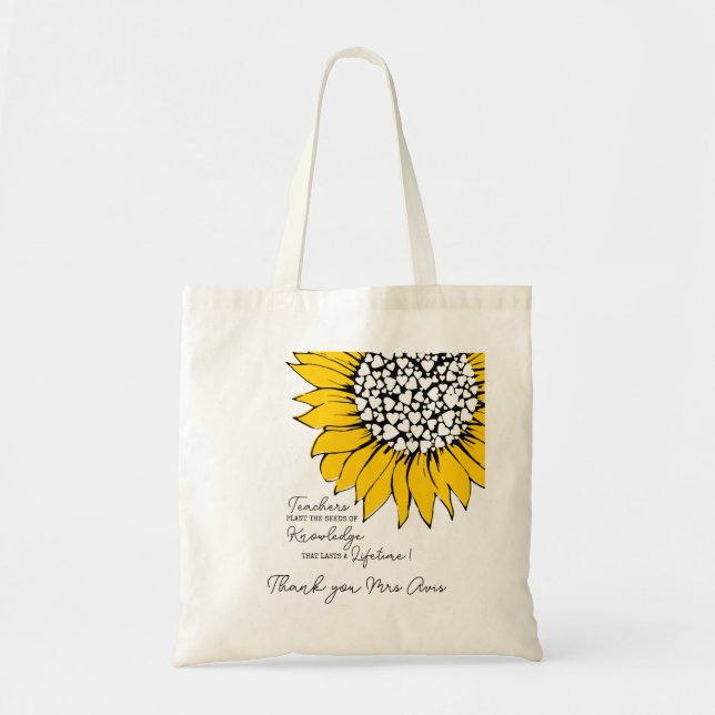 Tote Bag Tournesol jaune avec citation de l'enseignant (Devant)