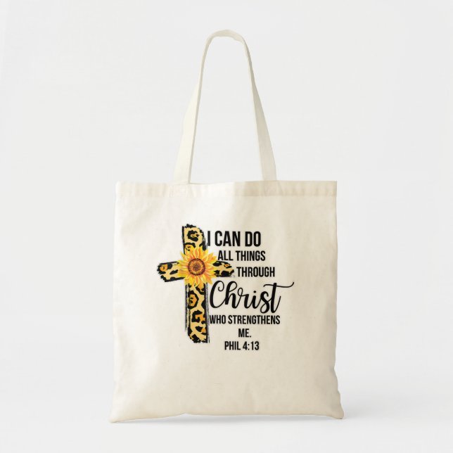 Tote Bag Tournesol Leopard Cheetah Imprimer Croix Jésus Chr (Devant)