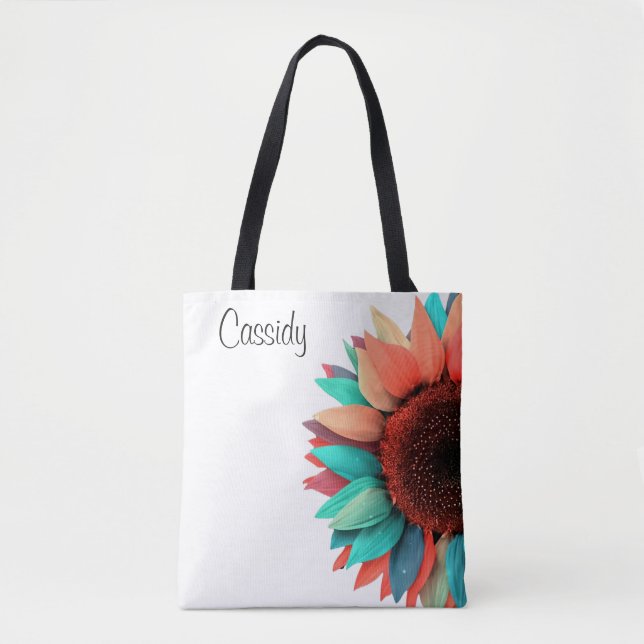 Tote Bag Tournesol multicolore Personnalisé (Devant)