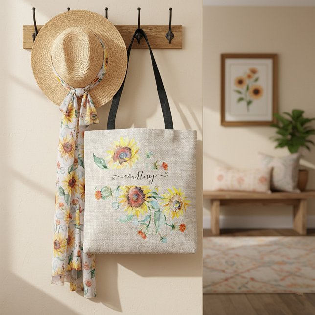 Tote Bag Tournesols aquarelle personnalisés    (Créateur téléchargé)