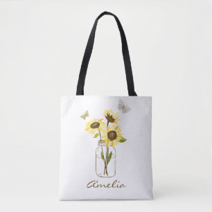 Tote Bag Tournesols dans le pot de maçon personnalisé