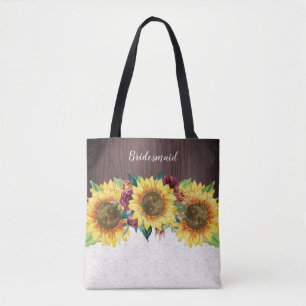 Tote Bag Tournesols Dentelle Bois Fleurs Bourgogne Demoisel