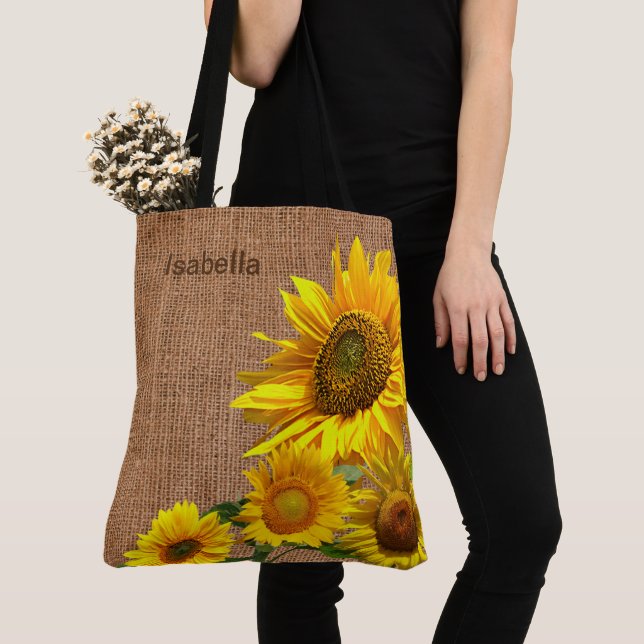 Tote Bag Tournesols et toile de jute (De près)