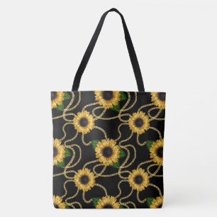 Tote Bag Tournesols jaunes élégants motif stylé sur fond no