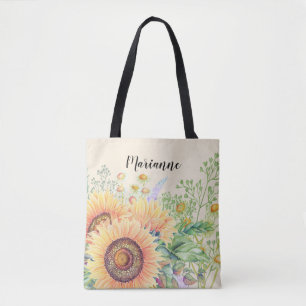 Tote Bag Tournesols rustiques Cadeau de nom personnalisé