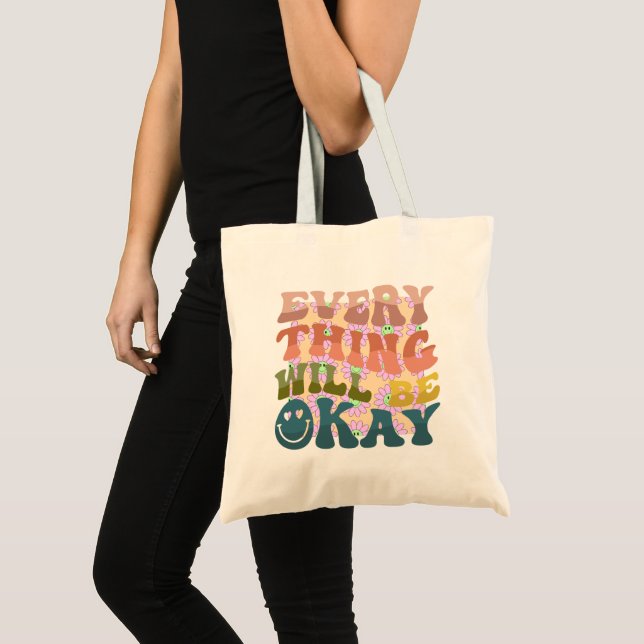 Tote Bag Tout sera OK Floral lettres ondulées été (Devant (produit))