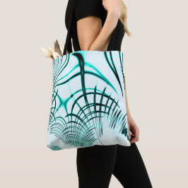 Tote Bag Trace courbée cyan aqua croisée sur arrière - plan