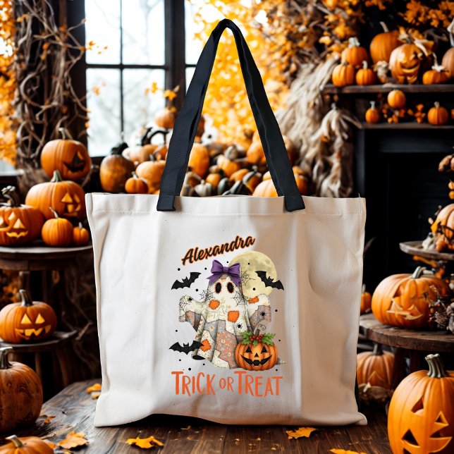 Tote Bag Tracé ou traitement Patchwork Ghost Halloween pers (Créateur téléchargé)