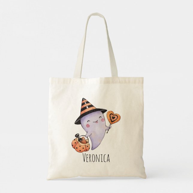 Tote Bag Trace ou traiter le joli fantôme Halloween (Dos)
