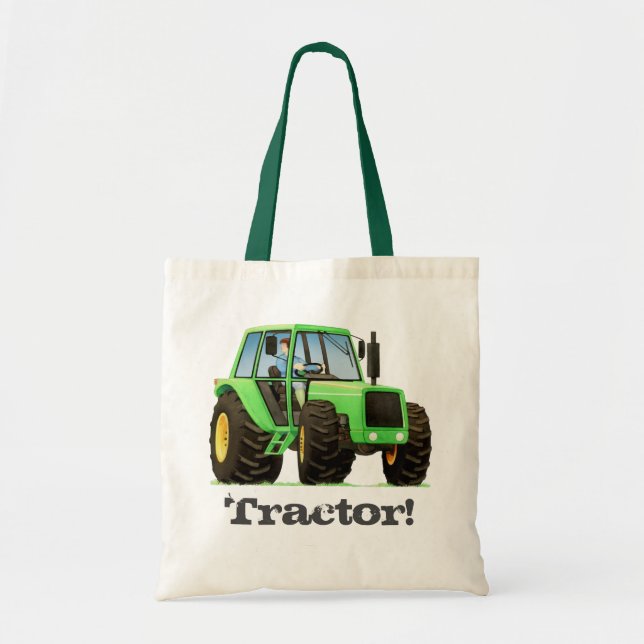 Tote Bag Tracteur vert nommé fait sur commande de la ferme (Devant)