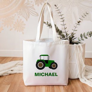 Tote Bag Tracteurs de ferme verts pour enfants