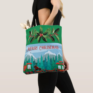 Tote Bag Train de Noël Joyeux Vert