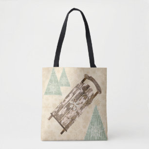 Tote Bag Traîneau d'hiver vintage flocons de neige arbres r