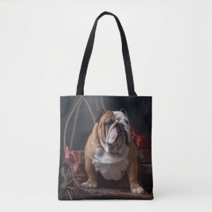 Tote Bag Traîneau enneigé de Noël Bouledogue