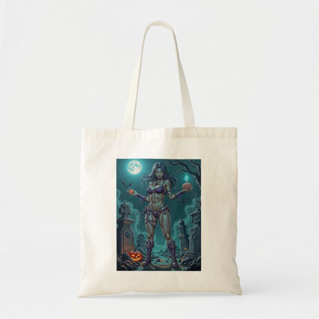 Tote Bag Traite d'Halloween ou ami Zombie w Cerveau (Devant)