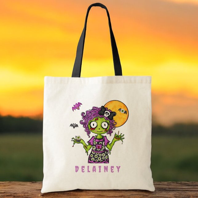 Tote Bag Traite d'Halloween personnalisé Treat Zombie Cook (Créateur téléchargé)