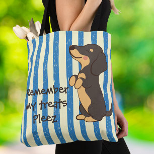 Tote Bag Traitements pour Teckel Typographie Rayure Bleue