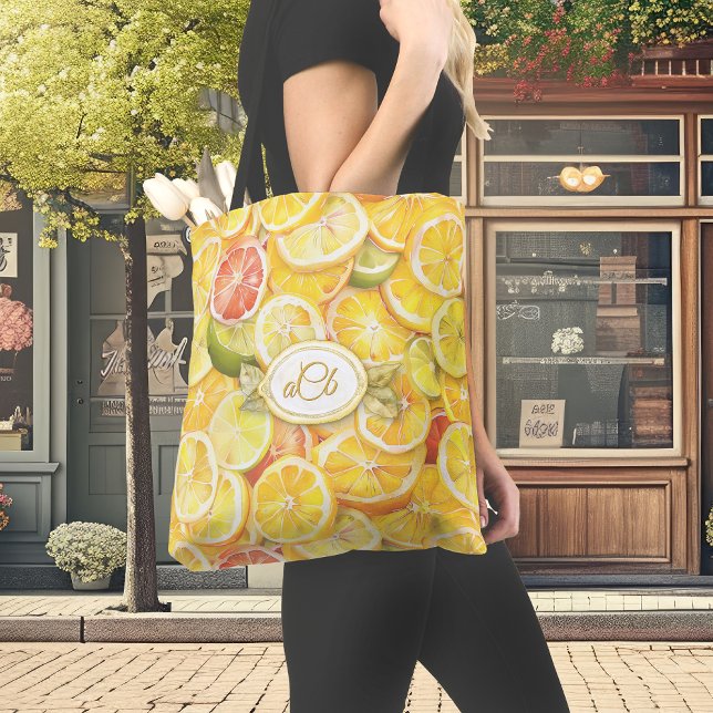 Tote Bag Tranches Citrus citron avec Monogramme personnalis (Créateur téléchargé)