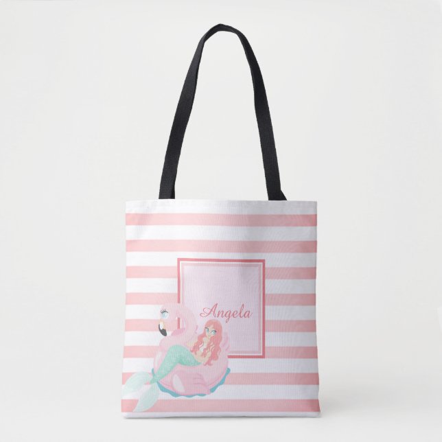 Tote Bag Trandy Striped, Sirène -Personnalisé (Devant)