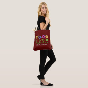 Tote Bag Travailleur social, fleurs graphiques,