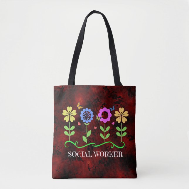 Tote Bag Travailleur social, Graphisme Floral Design (Devant)