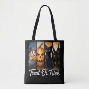 Tote Bag "Treat or Trick" Halloween Brush Stroke Chat