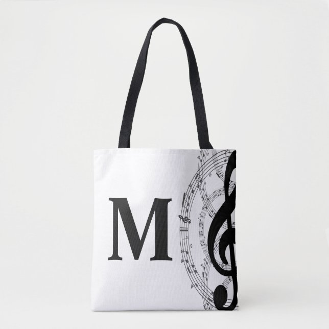 Tote Bag treble clef musique note musicien monogramme (Devant)