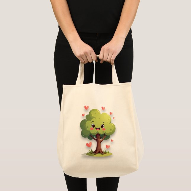 Tote Bag Tree Love Red Hearts  (Devant (produit))