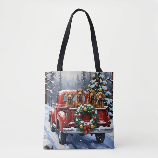 Tote Bag Treeing Walker Coonhound Christmas Red Truck (Devant)