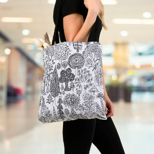 Tote Bag Trees Black and White Hand Drawn Modern Art