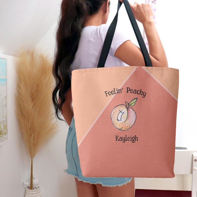 Tote Bag Trendy Cute Peach Summer Modern Kitschy Fun Name (Créateur téléchargé)
