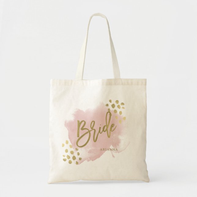 Tote Bag Trendy et Glam Blush rose et or | Mariée (Devant)