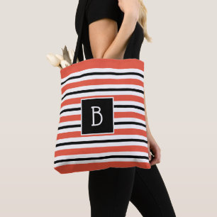 Tote Bag Trendy Monogrammed Orange Rouge Noir & Blancs