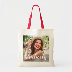 Tote Bag trendy script personalized image and name